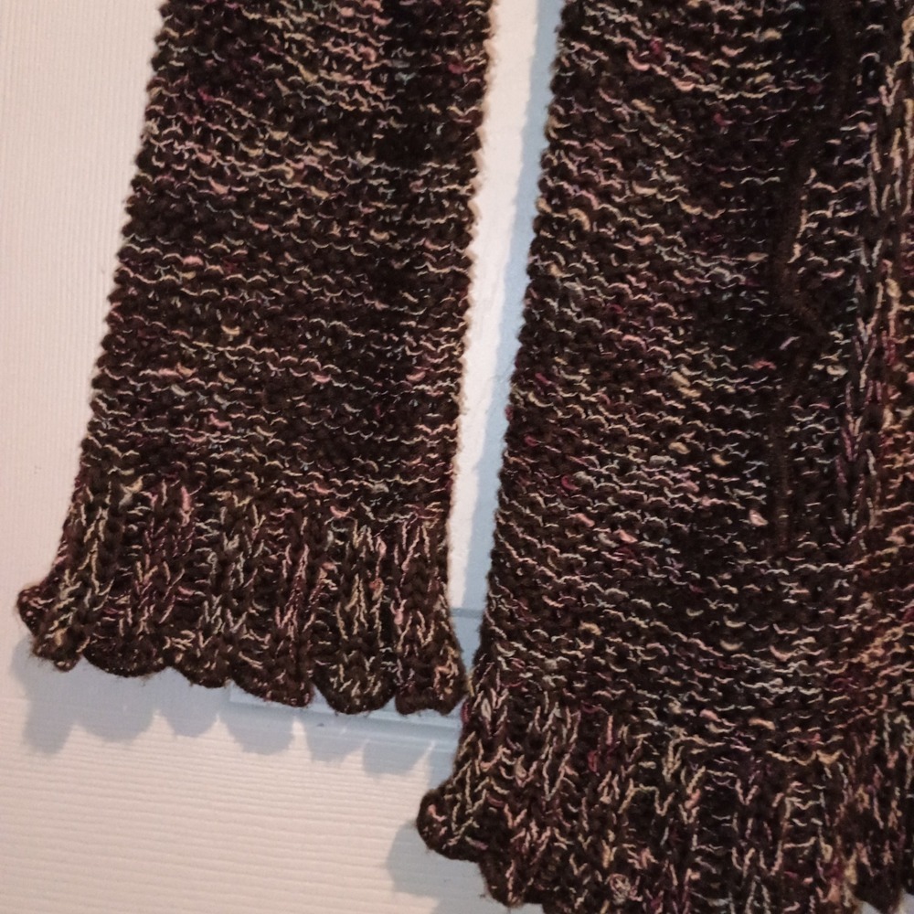 BCBGMAXAZRIA Women's XL Cardigan Sweater Brown Multi Button‎ Ruffle Hem - Picture 8 of 10